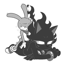 anthro big_butt bodily_fluids bracelet bracelet_only butt duo female from_front_position grabbing_from_behind jewelry lying male male/female mature_female missionary_position on_back rabbit_ears sex size_difference sweat 4chan_anon sega sonic_the_hedgehog_(series) feels_the_rabbit proto_blaze domestic_cat felid feline felis lagomorph leporid mammal rabbit monochrome