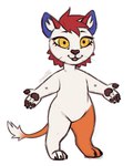 anthro blep blue_ears brown_nose brown_pawpads chibi closed_smile featureless_crotch female fingerpads front_view hair inner_ear_fluff mouth_closed nude orange_body pawpads red_hair simple_background smile solo standing tongue tongue_out tuft whiskers white_background white_body white_inner_ear_fluff yellow_eyes yellow_sclera lostgoose fesha felid mammal 2022 4:5 dated full-length_portrait hi_res portrait signature