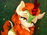 eyebrows eyelashes female feral green_body green_scales half-closed_eyes horn long_tail looking_at_viewer mane narrowed_eyes orange_mane red_horn scales solo tail tan_body yellow_eyes xbi asian_mythology chinese_mythology east_asian_mythology friendship_is_magic hasbro my_little_pony mythology autumn_blaze_(mlp) dragon kirin mythological_creature mythological_scalie scalie 2022 digital_media_(artwork) hi_res