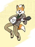 anthro banjo_(instrument) black_clothing black_eyes black_nose black_shirt black_topwear brown_body brown_clothing brown_coat brown_footwear brown_fur brown_shoes brown_topwear city clothed clothing coat detailed_background dress_shirt footwear fur gloves green_necktie hair handwear male musical_instrument necktie open_mouth orange_body orange_fur playing_music plucked_string_instrument shirt shoes simple_background smile socks solo string_instrument suit teeth_showing text tongue_showing topwear white_background white_body white_clothing white_footwear white_fur white_gloves white_hair white_handwear white_socks yellow_background heyitscousindave ubisoft watch_dogs watch_dogs:_legion keith_macmahon canid canine fox mammal english_text hi_res