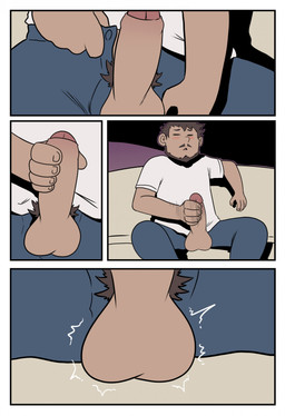 balls beard blush bottomwear brown_hair clothed clothing erection eyes_closed facial_hair foreskin furniture genitals glans hair humanoid_genitalia humanoid_penis living_room male masturbation mustache open_bottomwear open_clothing pants penis pubes shirt sofa solo topwear transformation transformation_sequence unzipping white_clothing white_shirt white_topwear t0l0k domo_(ben300) human mammal comic hi_res