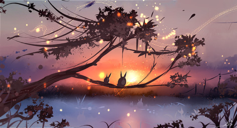 ambiguous_gender branch day detailed_background feral group outside sky sun ryky lagomorph leporid mammal rabbit 2017 digital_media_(artwork) hi_res