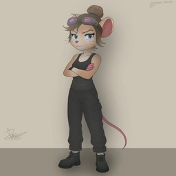 anthro bottomwear cargo_pants clothing eyewear eyewear_on_head female footwear glasses glasses_on_head pants shirt shoes solo tank_top topwear pikoyy_kun vivienne_sparks_(rinon_mac) mammal murid murine rat rodent 1:1 hi_res