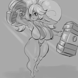 big_breasts big_ears big_hair black_eyes breasts clothing eyelashes female grey_background hair hammer holding_hammer holding_object holding_shield holding_tool holding_weapon huge_breasts humanoid_pointy_ears maul open_mouth pigtails pointy_ears shield simple_background solo swimwear tools twintails_(hairstyle) weapon wide_hips papsadachi league_of_legends riot_games tencent poppy_(lol) humanoid yordle 1:1 absurd_res hi_res monochrome