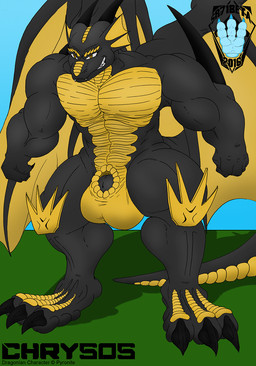 3_toes 5_fingers abs anthro balls beak biceps biped black_body claws digitigrade feet finger_claws fingers genitals male muscular muscular_anthro muscular_male nude paws pecs penis simple_background smile solo tail toe_claws toes wings yellow_eyes sr71beta mythology chrysos_(pyronite) dragon mythological_creature mythological_scalie scalie 2017 hi_res