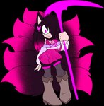 5_fingers 9_tails anthro big_breasts black_body black_fur boots bottomwear breasts clothing female fingers footwear fur grey_clothing grey_legwear grey_stockings holding_melee_weapon holding_object holding_polearm holding_scythe holding_weapon legwear melee_weapon multi_tail pink_body pink_bottomwear pink_clothing pink_eyes pink_fur pink_skirt polearm scythe shoes skirt smile solo stockings tail weapon xxseraphimphobiaxx glitchtale sega sonic.exe_(creepypasta) sonic_the_hedgehog_(series) undertale undertale_(series) bete_noire canid canine fox fox_spirit mammal absurd_res alpha_channel hi_res