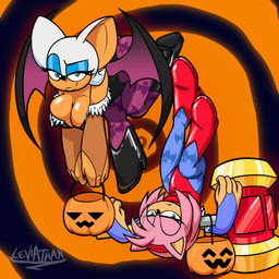 accessory anthro big_breasts boots breasts cleavage clothed clothing cosplay costume crossover_cosplay duo eyeshadow female food footwear fruit hair_accessory hairband halloween_costume high_heeled_boots high_heels holidays leggings legwear looking_at_viewer makeup piko_piko_hammer plant pumpkin shoes tight_clothing wings sultryleviathan capcom darkstalkers halloween sega sonic_the_hedgehog_(series) amy_rose rouge_the_bat bat eulipotyphlan hedgehog mammal 1:1 absurd_res crossover hi_res