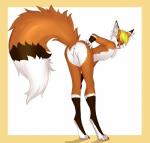 anthro anus backsack balls bent_over big_tail biped blonde_hair butt chest_tuft digitigrade femboy fluffy fluffy_tail fur genitals hair hand_on_butt inner_ear_fluff looking_at_viewer looking_back male naughty_face presenting presenting_anus presenting_hindquarters simple_background smile solo tail tongue tongue_out tuft white_balls nirai_(artist) foxeh canid canine fox mammal 2015 hi_res