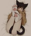 bottomless clothed clothing convenient_censorship feet footwear legwear looking_at_viewer male paw_socks socks soles solo tail tail_censorship wide_eyed weyo animal_humanoid cat_humanoid felid felid_humanoid feline feline_humanoid humanoid mammal mammal_humanoid hi_res