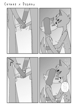 5_fingers anthro balls big_balls big_penis black_sclera blush bodily_fluids cum cumshot dialogue duo ejaculation fingers foreskin fur genital_fluids genitals greeting humanoid_genitalia humanoid_penis kissing male male/male manga_style masturbation multicolored_body multicolored_fur mutual_masturbation orgasm penis tail text tongue tongue_out murasakine_fox mob_entertainment poppy_playtime smiling_critters catnap_(poppy_playtime) dogday_(poppy_playtime) canid canine canis domestic_cat domestic_dog felid feline felis mammal black_and_white comic english_text hi_res japanese_text monochrome