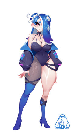 asymmetrical_footwear big_breasts boots breasts clothing collarbone eyelashes female fishnet_clothing fishnet_legwear footwear high_heeled_boots high_heels humanoid_pointy_ears jacket legwear leotard navel_outline pointy_ears pseudo_hair red_eyes shoes solo tentacle_hair tentacles thick_thighs topwear little1234blood nintendo splatoon shiver_(splatoon) animal_humanoid aquatic cephalopod humanoid mollusk mollusk_humanoid octarian octoling 2025