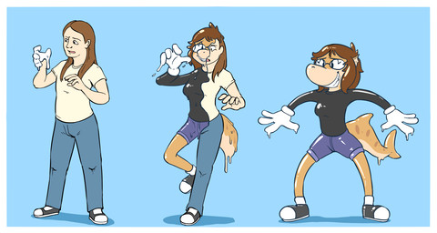 anthro base_one_layout basic_sequence biped border bottomwear breasts brown_hair clothed clothing denim denim_bottomwear denim_clothing eyewear female footwear glasses gloves goo_transformation growth hair handwear human_to_anthro jeans linear_sequence non-mammal_breasts one_row_layout open_mouth pants shoes shorts simple_background smile solo species_transformation standing tail tail_growth three_frame_image three_frame_sequence toony transformation transformation_sequence white_border subakitsu aquatic fish human mammal shark 2018 hi_res sequence
