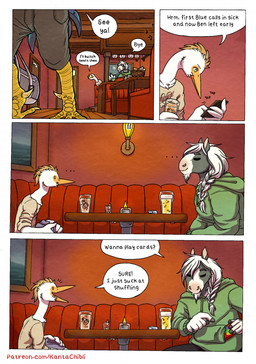 5_fingers anthro bar beverage candle cellphone clothed clothed_anthro clothed_male clothing dialogue duo_focus electronics ellipsis feathers fingers fur glass grey_body grey_fur group hoodie humanoid_hands male multicolored_body multicolored_fur page_number phone shirt smartphone smile speech_bubble text topwear trio two_tone_body two_tone_fur white_body white_feathers white_fur kantachibli adrian_(kantachibli) benedict_(kantachibli) phillip_(kantachibli) avian bird chicken equid equine galliform heron horse mammal pelecaniform phasianid comic english_text hi_res url