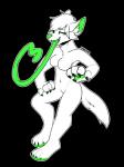 anthro breasts featureless_breasts female fur green_eyes green_paws green_tongue long_tongue looking_at_viewer navel nude solo tongue tongue_out white_body white_fur cruddi vix canid canine fox mammal 3:4 alpha_channel hi_res signature