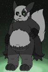 anthro black_body black_fur black_sclera fluffy fur glowing green_eyes male markings simple_background slightly_chubby solo standing white_body white_fur darknetic nintendo pokemon ray_the_pangoose generation_3_pokemon generation_6_pokemon hybrid hybrid_pokemon pangoro pokemon_(species) zangoose 2:3 absurd_res digital_media_(artwork) hi_res