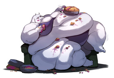 anthro belly belly_rolls big_belly big_breasts big_cheeks breasts chubby_cheeks clothed clothing eating eyelashes fat_arms fat_legs fat_rolls female food_on_belly food_on_face food_on_leg fur furniture horn huge_belly huge_breasts leg_rolls lounging love_handles mature_anthro mature_female morbidly_obese morbidly_obese_anthro morbidly_obese_female motion_lines navel obese obese_anthro obese_female overweight overweight_anthro overweight_female pie_(food) red_eyes simple_background slob sofa solo underwear underwear_only white_background white_body white_fur fapolantern undertale_(series) toriel boss_monster_(undertale) bovid caprine goat mammal hi_res