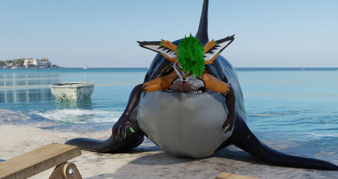 anthro beach duo feral male mouth_shot open_mouth sea solo sun vore water corslayd aquatic cetacean dolphin mammal oceanic_dolphin orca rexouium toothed_whale 3d_(artwork) absurd_res blender_(artwork) blender_cycles_(artwork) digital_media_(artwork) hi_res