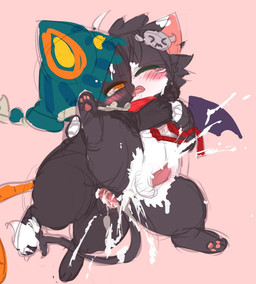 anal anal_penetration anthro blush bodily_fluids cum cum_inside duo erection fur genital_fluids genitals kissing male male/male male_penetrated male_penetrating male_penetrating_male nude penetration penile penis sex simple_background young young_male cotora cat_busters domestic_cat felid feline felis mammal
