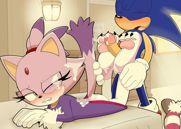 anthro barefoot bed bedroom blush bodily_fluids clothing cum cum_on_back cum_on_face cum_on_feet cum_on_tail curling_toes discarded_footwear duo feet female foot_fetish foot_play footjob furniture genital_fluids genitals hair hero looking_pleasured male male/female orgasm orgasm_face pawpads paws penis penis_between_feet ponytail princess royalty sex simple_background tail jeanart sega sonic_the_hedgehog_(series) blaze_the_cat sonic_the_hedgehog domestic_cat eulipotyphlan felid feline felis hedgehog mammal hi_res