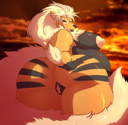 anthro anthrofied belly big_belly big_breasts big_butt breasts butt chest_tuft erect_nipples female fur genitals heterochromia huge_breasts huge_butt looking_at_viewer looking_back mane mature_female nipples obese obese_anthro obese_female overweight overweight_anthro overweight_female pokemorph rear_view smile solo sunset tuft vulva impaledwolf nintendo pokemon arcanine generation_1_pokemon pokemon_(species) shiny_pokemon 2017 hi_res