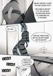 anthro butt dialogue fur hair male nude shaved simple_background solo speech_bubble stripes tail text arcsuh lynn_(arcsuh) canid canine equid equine hybrid mammal zebra comic digital_media_(artwork) english_text greyscale hi_res monochrome