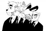 anthro clothing group male necktie suit maratang_lover aggretsuko sanrio anai_(aggretsuko) haida_(aggretsuko) ookami_(aggretsuko) shirota_(aggretsuko) tadano_(aggretsuko) asinus badger bear canid canine donkey equid equine hyena japanese_badger mammal maned_wolf meles mustelid musteline polar_bear spotted_hyena ursine monochrome