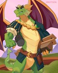 anthro belt claws clothing green_body hammer horn male outside solo spiral_elbows spiral_knees standing tail tools wings wood draftgon activision mythology spyro_reignited_trilogy spyro_the_dragon nestor_(spyro) rescued_dragons_(spyro) dragon mythological_creature mythological_scalie scalie 4:5 absurd_res hi_res