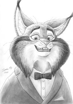 anthro bow_tie cheek_tuft clothing ears_up eyebrows facial_tuft fluffy fur fur_markings lips looking_at_viewer male markings on_model open_mouth shirt simple_background smile solo standing suit teeth topwear tuft whisker_markings whisker_spots whiskers white_background some_(someone) disney zootopia pawbert_lynxley canada_lynx felid feline lynx mammal absurd_res graphite_(artwork) hi_res monochrome portrait traditional_media_(artwork)