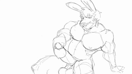anthro balls big_balls big_penis bouncing_balls erection facial_hair genitals glans hair humanoid_genitalia humanoid_penis male masturbation muscular muscular_male nipples nude pecs penile penile_masturbation penis simple_background solo white_background bulkybro lagomorph leporid mammal rabbit 16:9 2d_animation animated hi_res unfinished widescreen