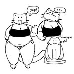 :3 anthro barefoot beady_eyes belly belly_overhang big_belly big_breasts black_bra black_clothing black_line_art black_underwear bottomwear bra breasts cleavage clothed clothing confusion dialogue ellipsis feet female gesture hand_gesture happy markings mole_(marking) navel oblivious open_:3 open_mouth overweight overweight_anthro overweight_female pants sitting solo speech_bubble standing tail text thumbs_up underwear whiskers cassicat cassi_cat_(cassicat) domestic_cat felid feline felis mammal 1:1 2023 black_and_white digital_media_(artwork) english_text monochrome trans_(lore) trans_woman_(lore)