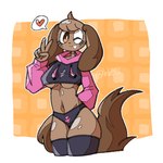 5_fingers anthro breasts brown_body brown_ears brown_fur brown_hair brown_tail clothed clothed_anthro clothed_female clothing crop_hoodie eyelashes female female_anthro fingers floppy_ears front_view fur gesture hair hand_gesture heart_symbol legwear long_sleeves lop_ears navel one_eye_closed panties smile solo tail thigh_highs under_boob underwear v_sign lnb meme_clothing paggi_outfit anna_holiday canid canine canis domestic_dog mammal 1:1 2024 digital_drawing_(artwork) digital_media_(artwork) meme portrait three-quarter_portrait