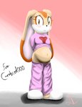 anthro bashful big_ears blush breasts clothed clothing clothing_lift erect_nipples female floppy_ears footwear hands_behind_back huge_ears looking_at_viewer lop_ears navel nightwear nipples pajamas pregnant shoes shy simple_background slippers smile solo underage_pregnancy young young_anthro lettherebecolor sega sonic_the_hedgehog_(series) cream_the_rabbit lagomorph leporid mammal rabbit hi_res