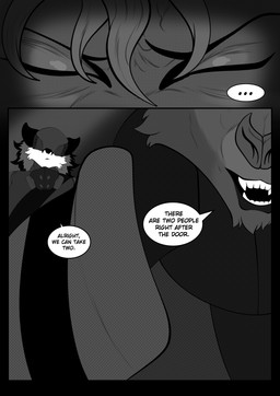 anthro armor covered_eyes dialogue duo fullbody_suit gas_mask headgear helmet mask mouth_shot open_mouth solo speech_bubble text viola_bat victor_johansen viola_bat_(character) bat canid canine fox mammal absurd_res comic english_text hi_res monochrome