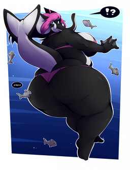 anthro belly big_belly big_breasts big_butt bikini bikini_thong biped bite black_body breasts butt butt_bite clothed clothing female feral hair huge_belly huge_breasts huge_butt huge_hips huge_thighs looking_back multicolored_body obese obese_anthro obese_female overweight overweight_anthro overweight_female pink_hair swimwear thick_thighs two-piece_swimsuit underwater water white_body wide_hips gin-blade aquatic cetacean dolphin elephant elephantid fish hybrid mammal oceanic_dolphin orca proboscidean toothed_whale hi_res