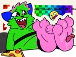3_toes anthro black_nose blue_body blue_fur bodily_fluids cheek_tuft claws crossed_ankles crying_laughing disembodied_tongue duo facial_tuft feet food foot_fetish foot_focus foot_lick foot_play fur fur_tuft laugh licking male meme_face multicolored_body multicolored_fur open_mouth open_smile pink_body pink_fur pizza pizza_slice restrained sharp_teeth smile solo_focus tears teeth text tickle_fetish tickle_torture tickling tickling_feet toe_claws toes tongue tuft patugh don't_touch_my_pizza_(meme) epic_face nyanwolf kevin_(nyanwolf) domestic_cat felid feline felis mammal 2025 4:3 comic_sans hi_res meme