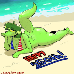 anthro beach bikini clothing female flag_bikini flag_swimwear holidays lying on_front swimwear two-piece_swimsuit united_states_of_america jackaltooth 4th_of_july cavemanon_studios i_wani_hug_that_gator olivia_halford hi_res