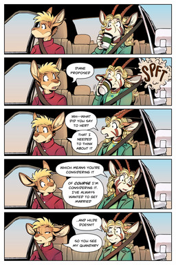 anthro beverage blonde_hair brown_body brown_fur car clothed clothing day dialogue duo ear_piercing ear_ring ears_flat ears_up eyebrows female fur hair horn inside_car inside_vehicle long_hair motion_lines multicolored_body multicolored_fur narrowed_eyes onomatopoeia open_mouth piercing ring_piercing short_hair sound_effects surprised tan_body tan_fur teeth text tongue two_tone_body two_tone_fur vehicle white_body white_fur wide_eyed conditional_dnp jonas rick_griffin ah_club adrian_gray janice_(ah_club) antelope bovid kangaroo macropod mammal marsupial 2:3 comic english_text hi_res