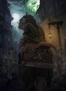 anthro building clothed clothing cloud eyewear full_moon fully_clothed glasses house lamp lantern looking_at_viewer looking_back male moon nails night owo rat_tail red_eyes smile solo tail whiskers izrez warhammer_(franchise) warhammer_fantasy skril_verminlash mammal murid murine rat rodent skaven hi_res