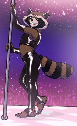 5_fingers 5_toes anthro barefoot clothing countershade_face countershade_fur countershading feet femboy fingers fur humanoid_feet latex latex_clothing light male plantigrade pole solo stirrup_legwear stripper_pole toes zimakum guardians_of_the_galaxy marvel rocket_raccoon mammal procyonid raccoon absurd_res colored_sketch hi_res lighting shaded sketch