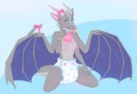 2014 2_horns 5_fingers accessory ageplay anthro areola bib big_tail biped blue_eyes blush bow_ribbon breasts clean_diaper clothed clothing countershade_scales countershading dated diaper diaper_only digital_drawing_(artwork) digital_media_(artwork) dragon european_mythology female fingers flat_colors front_view furgonomics grey_body grey_countershading grey_scales horn horn_accessory horn_bow horn_ribbon humanoid_hands infantilism kneeling long_tail medium_breasts membrane_(anatomy) membranous_wings mythological_creature mythological_scalie mythology nipples nycket object_in_mouth pacifier pacifier_in_mouth pattern_diaper pink_areola pink_nipples ribbons roleplay scales scalie signature small_waist solo tail tail_accessory tail_bow tail_ribbon tapering_tail thick_tail topless topless_female wearing_diaper western_dragon wings zephyrr