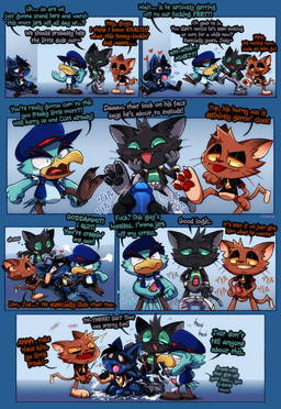 3_fingers 4_fingers angry animal_genitalia animal_penis anthro aroused avian_feet ballbusting balls beak belt bent_legs black_body black_fur black_nose blue_body blue_feathers blue_fur blush bodily_fluids bottomless bottomwear button_(fastener) circlejerk claws clothed clothing cock_and_ball_torture countershade_face countershade_fur countershade_torso countershading cum cum_on_face cum_on_feet cum_on_leg cum_on_penis cum_on_tongue dialogue dipstick_tail ejaculation embarrassed eye_contact eyes_closed facial_markings fangs feathers featureless_crotch feet feline_genitalia feline_penis fingers first_person_view foot_fetish foot_focus foot_play fur genital_fluids genital_torture genitals gesture green_eyes grey_body grey_fur group group_masturbation hand_gesture hand_on_face hand_on_foot handjob happy hat head_markings headgear headwear heart_symbol humanoid_genitalia humanoid_penis humor interspecies jacket kneeling leaning looking_at_another lying male markings mask_(marking) masturbation mostly_nude multicolored_body notched_ear nude nude_anthro on_back one_eye_closed onomatopoeia orgasm orgasm_face pants pawpads paws penile penile_spines penis pink_penis pointing pokephilia raised_leg red_eyes red_nose red_penis scarf scarf_only scratching_head sex shirt sitting smile sound_effects spikes spikes_(anatomy) standing stomping stomping_on_balls sweat tail tail_feathers tail_markings tail_motion tailwag talons tan_body tan_fur tapering_penis teeth text toes tongue tongue_out topwear tuft two_tone_body whiskers wink yellow_beak yellow_eyes zipper conditional_dnp kazoko_(artist) nintendo pokemon fan_character jaques_(kazoko) joey_the_delivery_bird sergeo_(kazoko) avian bird canid canine domestic_cat felid feline felis generation_4_pokemon lucario mammal pokemon_(species) absurd_res comic hi_res