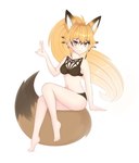 amber_eyes bikini blonde_hair bottomwear bra clothing female gesture hair hand_gesture kemono long_hair simple_background solo swimwear two-piece_swimsuit underwear tanatos_aaa kemono_friends ezo_red_fox_(kemono_friends) animal_humanoid canid canine ezo_red_fox fox humanoid mammal red_fox true_fox full-length_portrait hi_res portrait