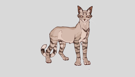 brown_pawpads feral fur glistening glistening_eyes grey_background looking_at_viewer markings mouth_closed orange_eyes pawpads pupils side_view simple_background slit_pupils solo striped_legs striped_markings striped_tail stripes tail tail_markings tan_body tan_fur whiskers blackscour domestic_cat felid feline felis mammal 7:4 absurd_res hi_res