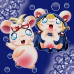 blonde_hair blue_background blue_eyes blush bow_accessory butt cloak clothing duo eyelashes female feral fur fur_tuft hair jewelry low-angle_view open_mouth outline paws pink_butt simple_background tuft white_outline worm's-eye_view hamuaki_kun hamtaro_(series) lapis_(hamtaro) lazuli_(hamtaro) cricetid hamster mammal rodent 1:1 2013 better_version_at_source irreplaceable_bvas unavailable_at_source