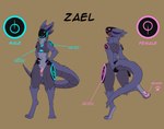 4_fingers anthro blue_eyes claws female fingers machine male pawpads paws pink_eyes hyginx zael_(hyginx) protogen absurd_res hi_res model_sheet