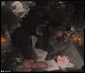 anal anal_knotting anal_penetration anthro big_penis black_body black_fur bodily_fluids cemetery cum cum_in_ass cum_inside cumshot ejaculation eye_scar facial_scar fangs full_moon fur genital_fluids genitals grey_body grey_fur group holidays howl huge_penis humanoid_genitalia humanoid_penis jack-o'-lantern knot knotting large_penetration light male male/male male_penetrated male_penetrating male_penetrating_male moon moonlight penetration penile penile_penetration penis penis_in_ass scar sex spiral spiral_eyes stand_and_carry_position standing standing_sex teeth tombstone x-ray_view nick7005 halloween mythology canid canine canis mammal mythological_canine mythological_creature werecanid werecanine werecreature werewolf wolf hi_res