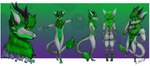 anthro butt floof_dragon fluffy front_view head_piece horn inner_ear_fluff long_horn long_tail male rear_view side_view solo tail text tuft thatdamngoat scalie absurd_res hi_res