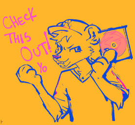 anthro baseball_cap cd clothing dialogue footprint gusano_(werehouse) hair hat headgear headwear jersey looking_at_viewer male pawprint ponytail shirt solo talking_to_viewer topwear werehouse african_wild_dog canid canine mammal hi_res high_contrast