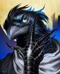 5_fingers anthro beak black_body claws fingers male scar solo finbeard avian bird corvid oscine passerine digital_drawing_(artwork) digital_media_(artwork) headshot_portrait hi_res portrait