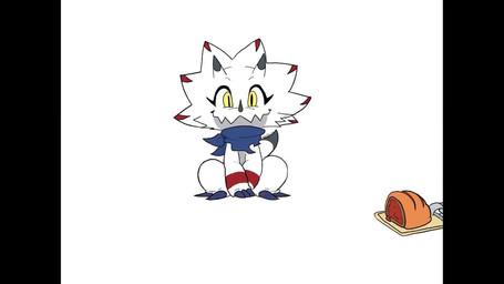 anthro bread claws eating food horn male sitting solo white_body yellow_eyes rubyjakewillton bandai_namco digimon digimon_ghost_game digimon_(species) gammamon scalie 16:9 animated loop short_playtime sound video widescreen